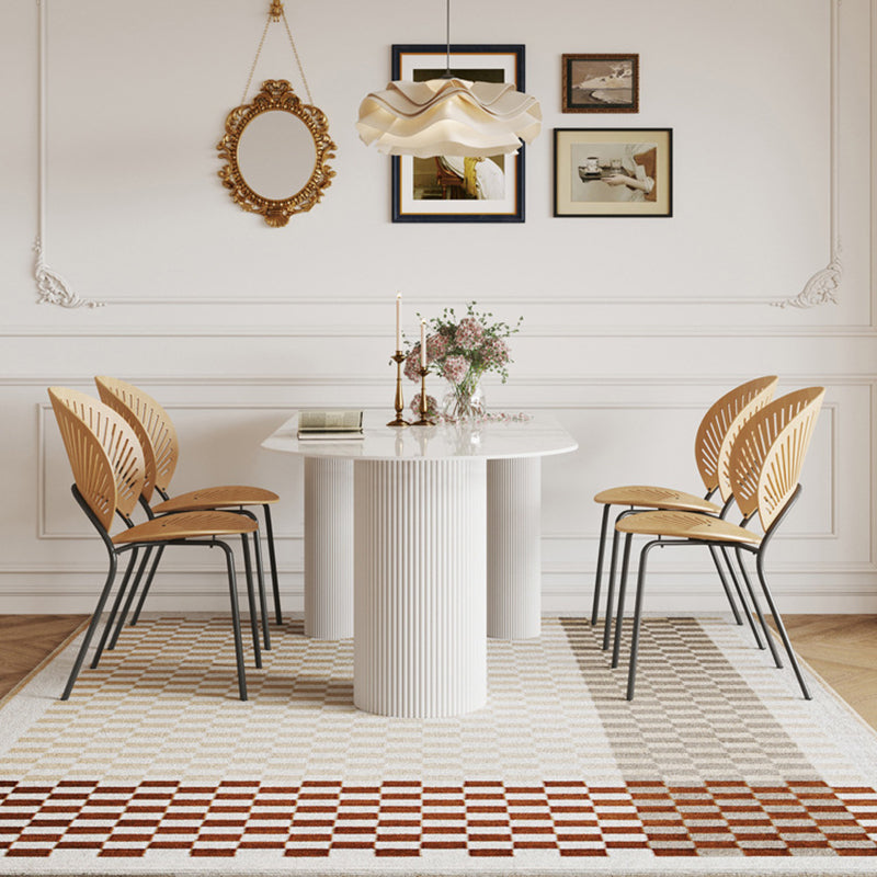 Modern 3 Legs Dining Table White Stone Table for Dining Room 63"L x 31.5"W x 29.5"H Without Chairs Clearhalo 'Dining Tables & Seating' 'Dining Tables' 'dining_table' 'furn' 'furn_dining_table' 'Furniture' 'Kitchen & Dining Furniture' 6379021