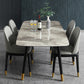 Mesa de comedor rectangular moderna de mediados de siglo con tapa de piedra y patas de madera maciza