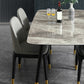 Mesa de comedor rectangular moderna de mediados de siglo con tapa de piedra y patas de madera maciza
