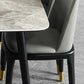 Mesa de comedor rectangular moderna de mediados de siglo con tapa de piedra y patas de madera maciza