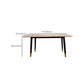 Mesa de comedor rectangular moderna de mediados de siglo con tapa de piedra y patas de madera maciza