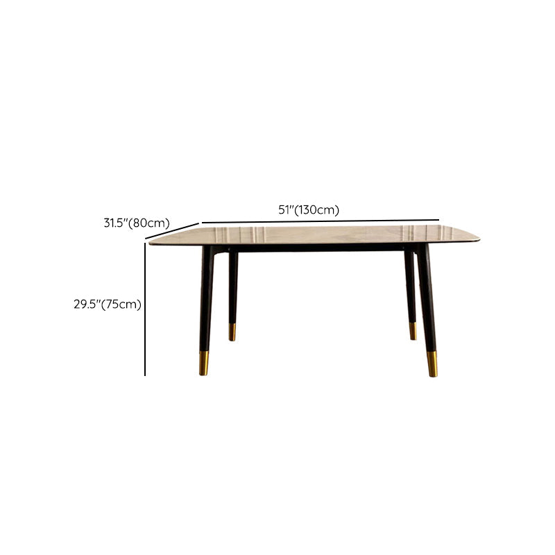 Mesa de comedor rectangular moderna de mediados de siglo con tapa de piedra y patas de madera maciza