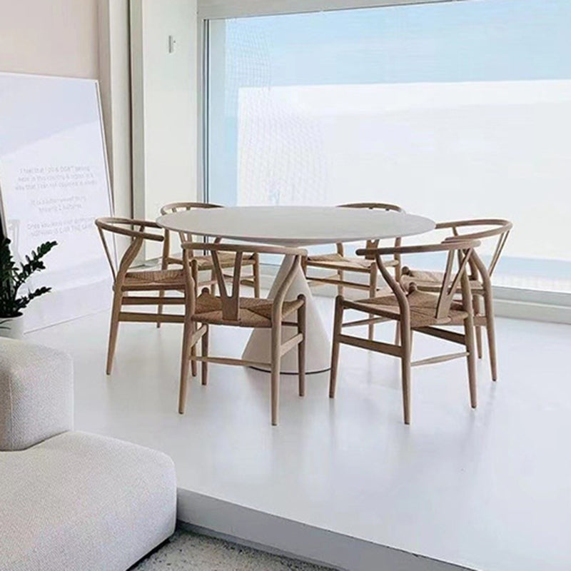 Contemporary Style Dining Round Table Sintered Stone Table with Metal Legs for Home White 53.1"L x 53.1"W x 29.5"H Without Chairs Clearhalo 'Dining Tables & Seating' 'Dining Tables' 'dining_table' 'furn' 'furn_dining_table' 'Furniture' 'Kitchen & Dining Furniture' 6379047