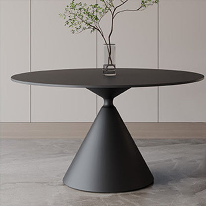 Contemporary Style Dining Round Table Sintered Stone Table with Metal Legs for Home Black Without Chairs Clearhalo 'Dining Tables & Seating' 'Dining Tables' 'dining_table' 'furn' 'furn_dining_table' 'Furniture' 'Kitchen & Dining Furniture' 6379048