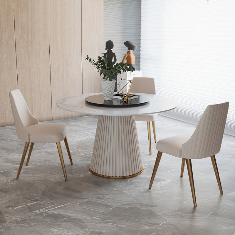 Contemporary Dining Round Table Sintered Stone Table with Metal Legs for Home 43.3"L x 43.3"W x 29.9"H Without Chairs Clearhalo 'Dining Tables & Seating' 'Dining Tables' 'dining_table' 'furn' 'furn_dining_table' 'Furniture' 'Kitchen & Dining Furniture' 6379057