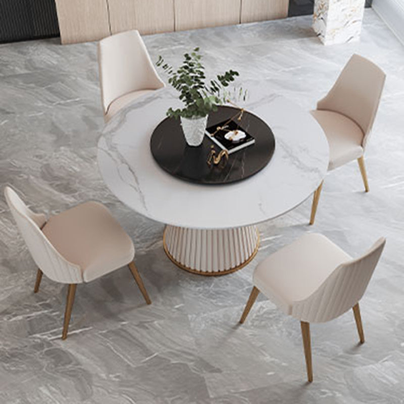 Contemporary Dining Round Table Sintered Stone Table with Metal Legs for Home 51.2"L x 51.2"W x 29.9"H Without Chairs Clearhalo 'Dining Tables & Seating' 'Dining Tables' 'dining_table' 'furn' 'furn_dining_table' 'Furniture' 'Kitchen & Dining Furniture' 6379060