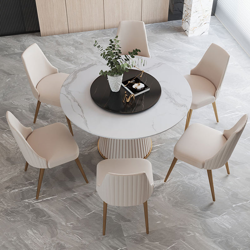 Contemporary Dining Round Table Sintered Stone Table with Metal Legs for Home Clearhalo 'Dining Tables & Seating' 'Dining Tables' 'dining_table' 'furn' 'furn_dining_table' 'Furniture' 'Kitchen & Dining Furniture' 6379065