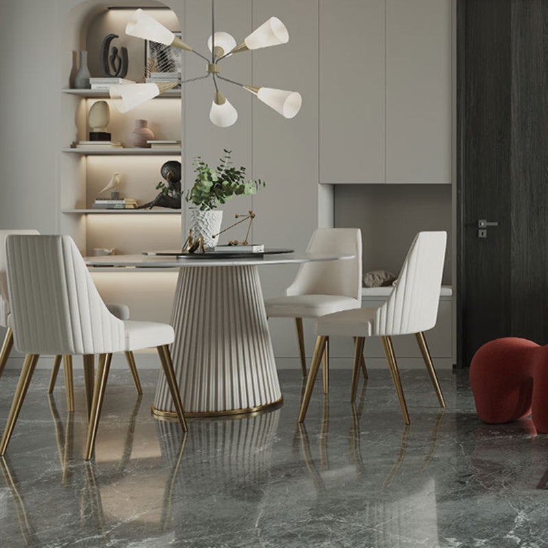 Contemporary Dining Round Table Sintered Stone Table with Metal Legs for Home Clearhalo 'Dining Tables & Seating' 'Dining Tables' 'dining_table' 'furn' 'furn_dining_table' 'Furniture' 'Kitchen & Dining Furniture' 6379066