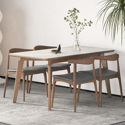 Rectangle Solid Wood Legs Table Contemporary Stone Dining Table for Dining Room 51.2"L x 31.5"W x 29.5"H Without Chairs Clearhalo 'Dining Tables & Seating' 'Dining Tables' 'dining_table' 'furn' 'furn_dining_table' 'Furniture' 'Kitchen & Dining Furniture' 6379073