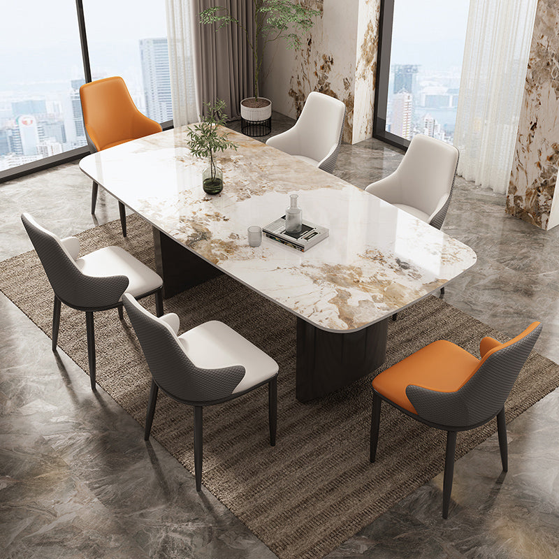 Modern Rectangle Stone Top Dining Table Double Pedestal Dining Table 63"L x 35.4"W x 29.5"H Without Chairs Clearhalo 'Dining Tables & Seating' 'Dining Tables' 'dining_table' 'furn' 'furn_dining_table' 'Furniture' 'Kitchen & Dining Furniture' 6379097
