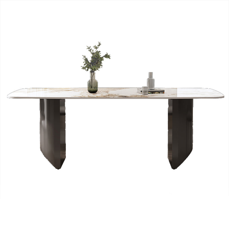 Modern Rectangle Stone Top Dining Table Double Pedestal Dining Table Without Chairs Clearhalo 'Dining Tables & Seating' 'Dining Tables' 'dining_table' 'furn' 'furn_dining_table' 'Furniture' 'Kitchen & Dining Furniture' 6379101