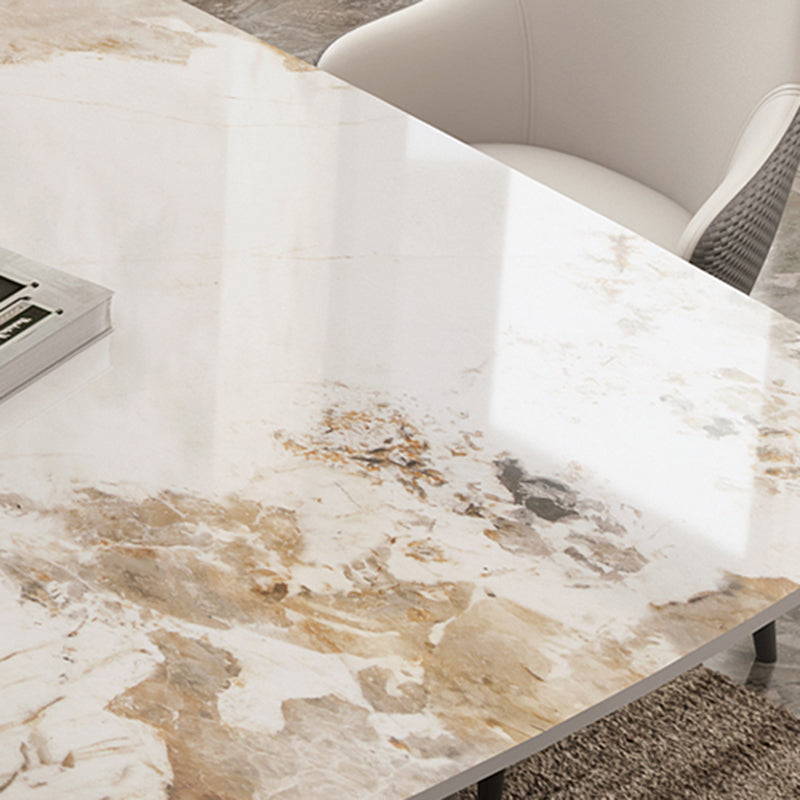 Modern Rectangle Stone Top Dining Table Double Pedestal Dining Table Clearhalo 'Dining Tables & Seating' 'Dining Tables' 'dining_table' 'furn' 'furn_dining_table' 'Furniture' 'Kitchen & Dining Furniture' 6379102