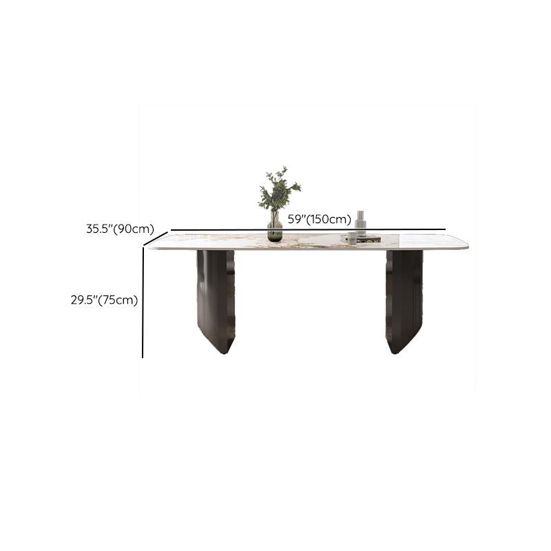Modern Rectangle Stone Top Dining Table Double Pedestal Dining Table Clearhalo 'Dining Tables & Seating' 'Dining Tables' 'dining_table' 'furn' 'furn_dining_table' 'Furniture' 'Kitchen & Dining Furniture' 6379108