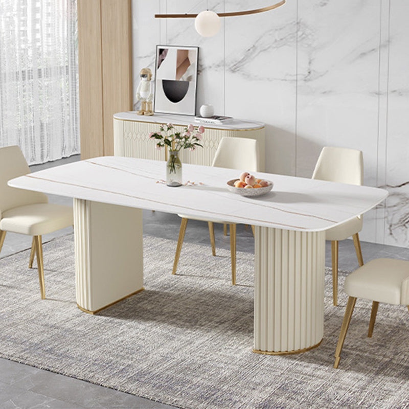 Contemporary Dining Rectangle Table Sintered Stone Table with Metal Legs for Home 55.1"L x 31.5"W x 29.5"H Without Chairs Clearhalo 'Dining Tables & Seating' 'Dining Tables' 'dining_table' 'furn' 'furn_dining_table' 'Furniture' 'Kitchen & Dining Furniture' 6379139