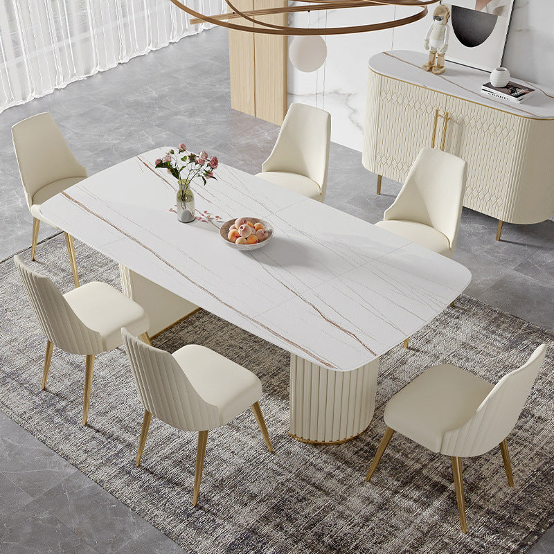 Contemporary Dining Rectangle Table Sintered Stone Table with Metal Legs for Home 70.9"L x 35.4"W x 29.5"H Without Chairs Clearhalo 'Dining Tables & Seating' 'Dining Tables' 'dining_table' 'furn' 'furn_dining_table' 'Furniture' 'Kitchen & Dining Furniture' 6379140