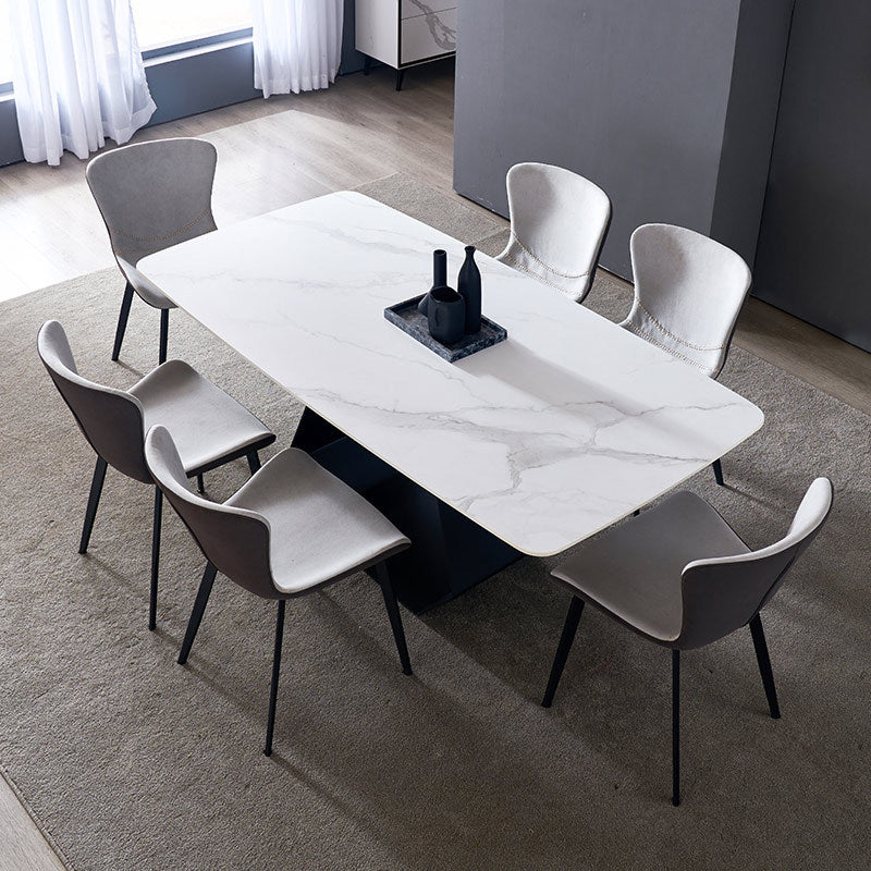 Table à manger rectangulaire à base noire, Table moderne en pierre pour salle à manger