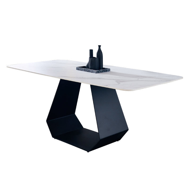 Table à manger rectangulaire à base noire, Table moderne en pierre pour salle à manger