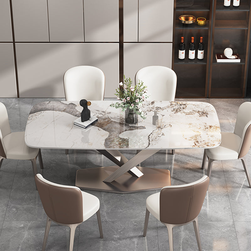 Modern Sintered Stone Dining Table Rectangle Table with Metal Pedestal Base 55.1"L x 31.5"W x 29.5"H Without Chairs Clearhalo 'Dining Tables & Seating' 'Dining Tables' 'dining_table' 'furn' 'furn_dining_table' 'Furniture' 'Kitchen & Dining Furniture' 6379179