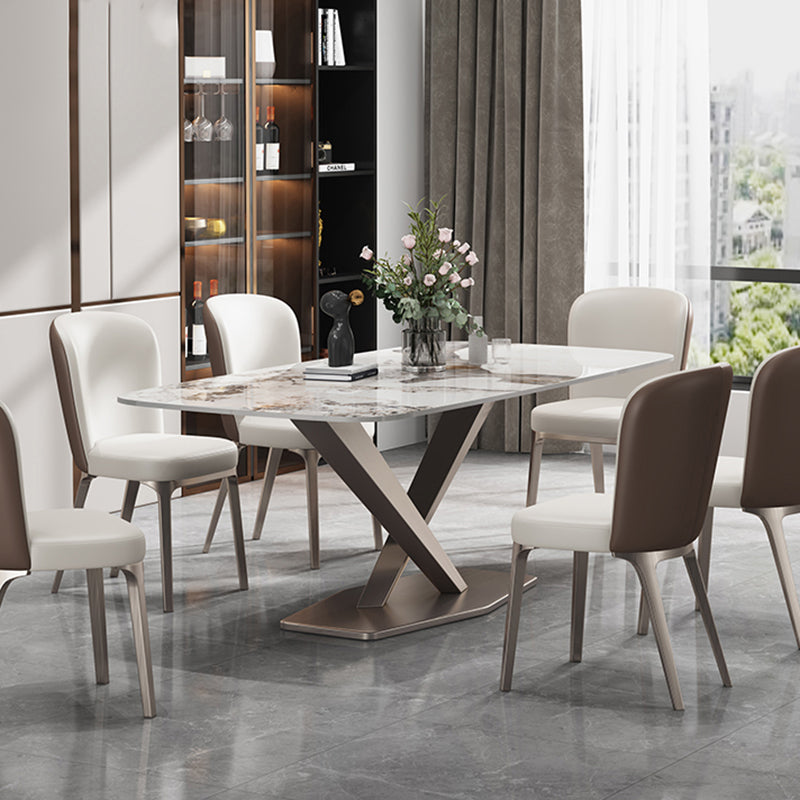 Modern Sintered Stone Dining Table Rectangle Table with Metal Pedestal Base 51.2"L x 31.5"W x 29.5"H Without Chairs Clearhalo 'Dining Tables & Seating' 'Dining Tables' 'dining_table' 'furn' 'furn_dining_table' 'Furniture' 'Kitchen & Dining Furniture' 6379180