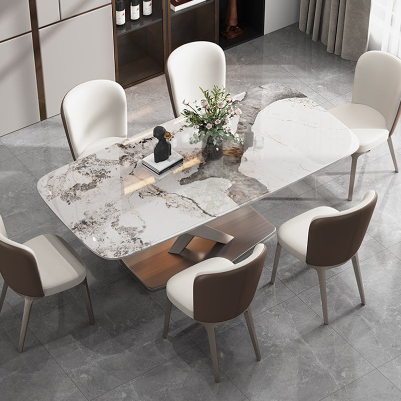 Modern Sintered Stone Dining Table Rectangle Table with Metal Pedestal Base 70.9"L x 35.4"W x 29.5"H Without Chairs Clearhalo 'Dining Tables & Seating' 'Dining Tables' 'dining_table' 'furn' 'furn_dining_table' 'Furniture' 'Kitchen & Dining Furniture' 6379182