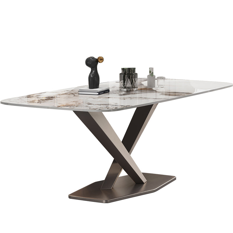 Modern Sintered Stone Dining Table Rectangle Table with Metal Pedestal Base Clearhalo 'Dining Tables & Seating' 'Dining Tables' 'dining_table' 'furn' 'furn_dining_table' 'Furniture' 'Kitchen & Dining Furniture' 6379183