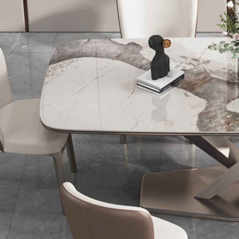 Modern Sintered Stone Dining Table Rectangle Table with Metal Pedestal Base Clearhalo 'Dining Tables & Seating' 'Dining Tables' 'dining_table' 'furn' 'furn_dining_table' 'Furniture' 'Kitchen & Dining Furniture' 6379184