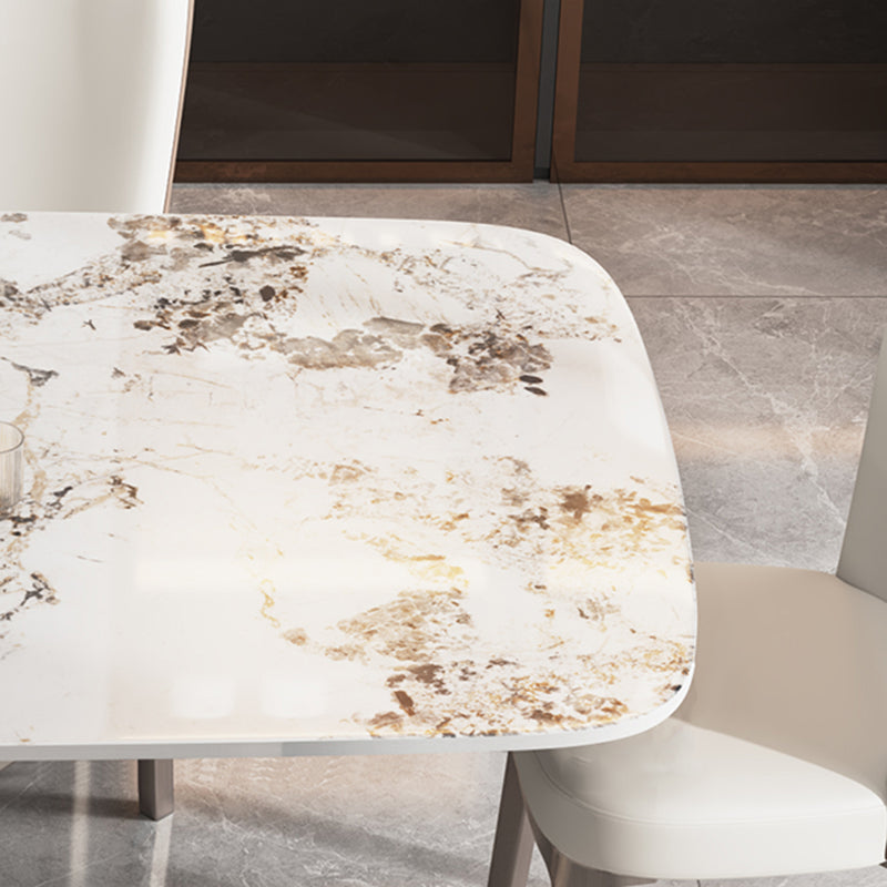 Modern Sintered Stone Dining Table Rectangle Table with Metal Pedestal Base Clearhalo 'Dining Tables & Seating' 'Dining Tables' 'dining_table' 'furn' 'furn_dining_table' 'Furniture' 'Kitchen & Dining Furniture' 6379185