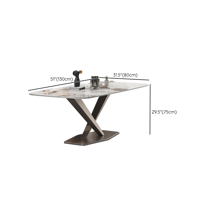Modern Sintered Stone Dining Table Rectangle Table with Metal Pedestal Base Clearhalo 'Dining Tables & Seating' 'Dining Tables' 'dining_table' 'furn' 'furn_dining_table' 'Furniture' 'Kitchen & Dining Furniture' 6379190