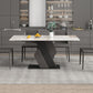 Mesa de comedor industrial de piedra sinterizada Mesa rectangular con base de pedestal de metal