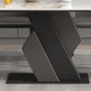 Mesa de comedor industrial de piedra sinterizada Mesa rectangular con base de pedestal de metal