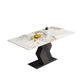 Mesa de comedor industrial de piedra sinterizada Mesa rectangular con base de pedestal de metal