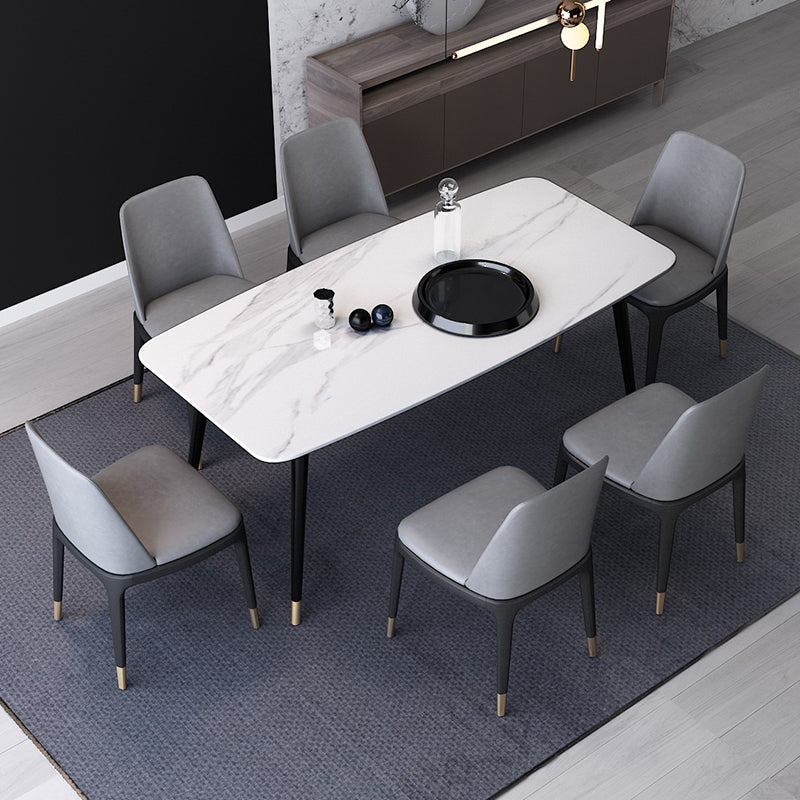 Industrial Sintered Stone Dining Table Rectangle Table with 4 Legs White 70.9"L x 35.4"W x 29.5"H Without Chairs Clearhalo 'Dining Tables & Seating' 'Dining Tables' 'dining_table' 'furn' 'furn_dining_table' 'Furniture' 'Kitchen & Dining Furniture' 6379288