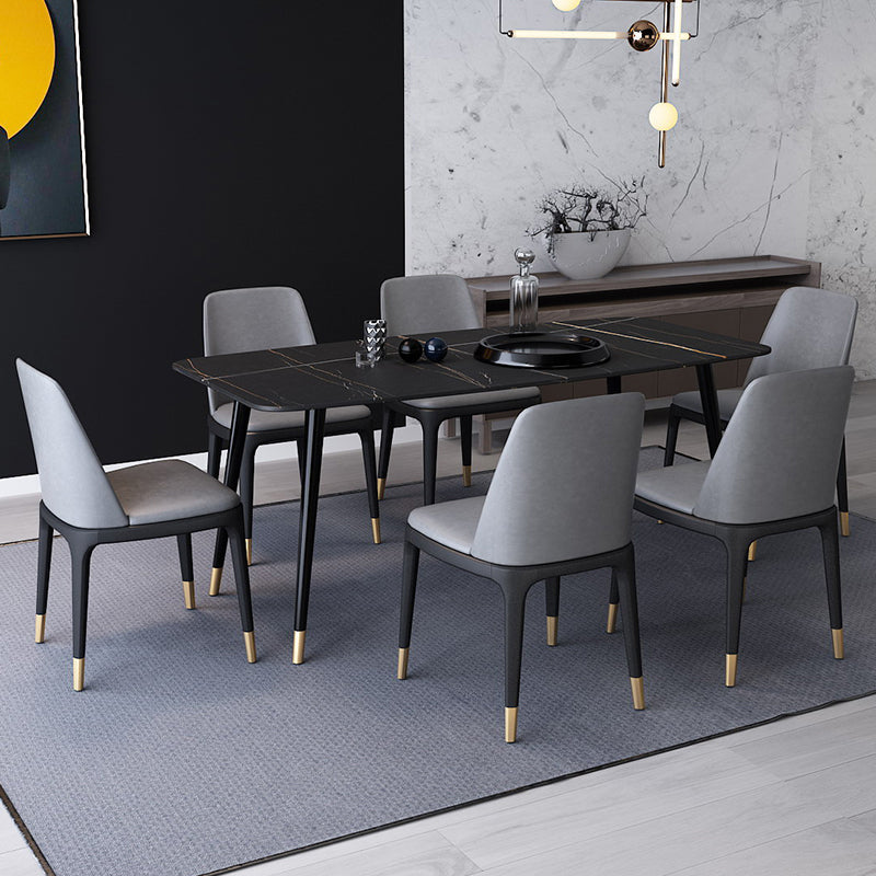 Industrial Sintered Stone Dining Table Rectangle Table with 4 Legs Black 70.9"L x 35.4"W x 29.5"H Without Chairs Clearhalo 'Dining Tables & Seating' 'Dining Tables' 'dining_table' 'furn' 'furn_dining_table' 'Furniture' 'Kitchen & Dining Furniture' 6379289