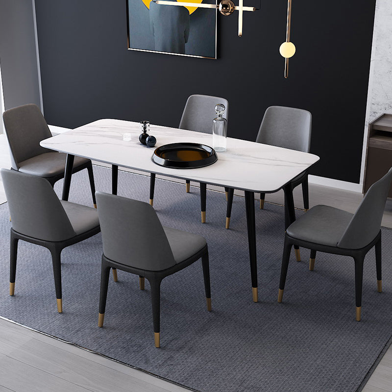 Industrial Sintered Stone Dining Table Rectangle Table with 4 Legs White 55.1"L x 31.5"W x 29.5"H Without Chairs Clearhalo 'Dining Tables & Seating' 'Dining Tables' 'dining_table' 'furn' 'furn_dining_table' 'Furniture' 'Kitchen & Dining Furniture' 6379290