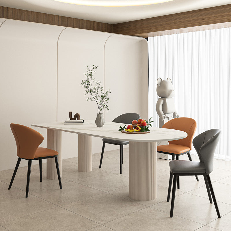 Modern Irregular Shape Table Sintered Stone Table with 3 Legs White 55.1"L x 31.5"W x 29.5"H Without Chairs Clearhalo 'Dining Tables & Seating' 'Dining Tables' 'dining_table' 'furn' 'furn_dining_table' 'Furniture' 'Kitchen & Dining Furniture' 6379303
