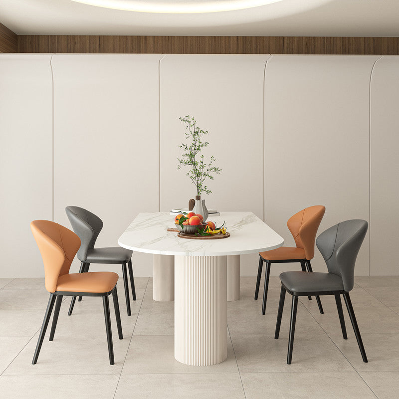 Modern Irregular Shape Table Sintered Stone Table with 3 Legs White 55.1"L x 27.6"W x 29.5"H Without Chairs Clearhalo 'Dining Tables & Seating' 'Dining Tables' 'dining_table' 'furn' 'furn_dining_table' 'Furniture' 'Kitchen & Dining Furniture' 6379305
