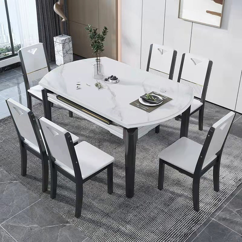 Contemporary Dining Round Table Sintered Stone Table with Wood Legs for Home White 47.2"L x 47.2"W x 29.5"H Without Chairs Clearhalo 'Dining Tables & Seating' 'Dining Tables' 'dining_table' 'furn' 'furn_dining_table' 'Furniture' 'Kitchen & Dining Furniture' 6379318