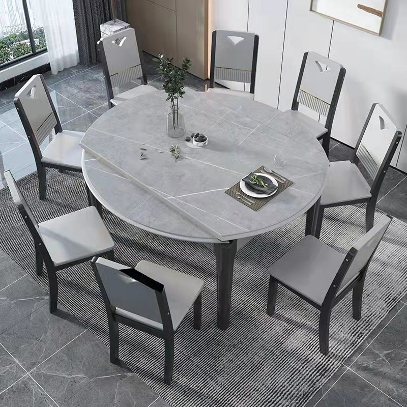 Contemporary Dining Round Table Sintered Stone Table with Wood Legs for Home Gray 53.1"L x 53.1"W x 29.5"H Without Chairs Clearhalo 'Dining Tables & Seating' 'Dining Tables' 'dining_table' 'furn' 'furn_dining_table' 'Furniture' 'Kitchen & Dining Furniture' 6379320