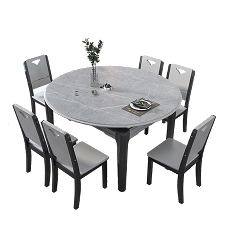 Contemporary Dining Round Table Sintered Stone Table with Wood Legs for Home Clearhalo 'Dining Tables & Seating' 'Dining Tables' 'dining_table' 'furn' 'furn_dining_table' 'Furniture' 'Kitchen & Dining Furniture' 6379327
