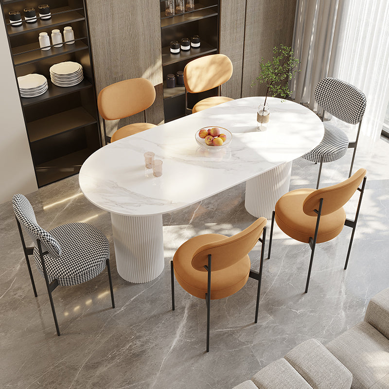 Modern Sintered Stone Dining Table Contemporary White Table with Metal Base Oval 63"L x 31.5"W x 29.5"H Without Chairs Clearhalo 'Dining Tables & Seating' 'Dining Tables' 'dining_table' 'furn' 'furn_dining_table' 'Furniture' 'Kitchen & Dining Furniture' 6379331