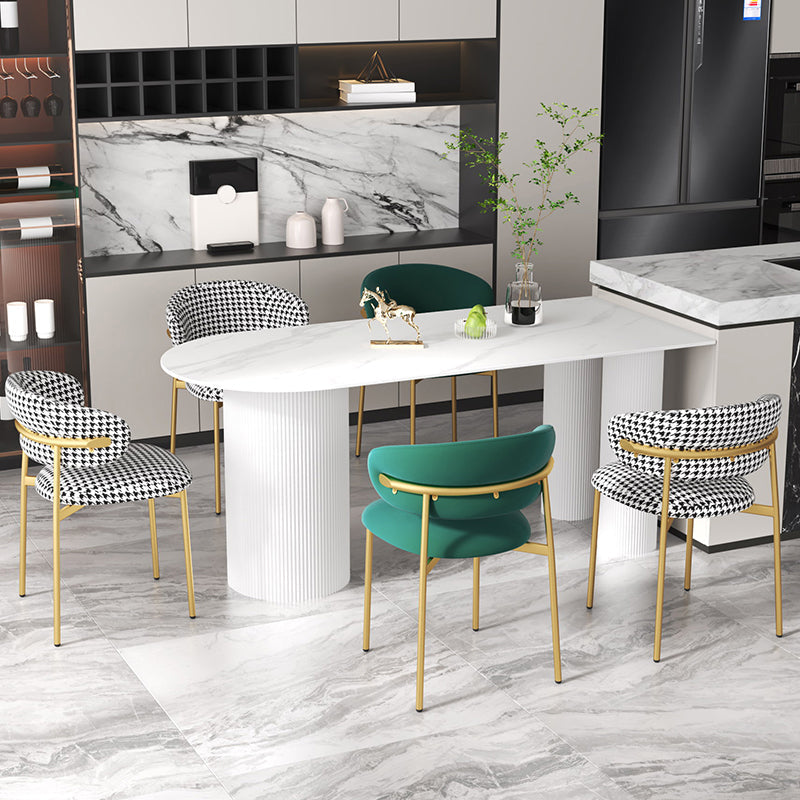 Modern Sintered Stone Dining Table Contemporary White Table with Metal Base Free Form 70.9"L x 31.5"W x 29.5"H Without Chairs Clearhalo 'Dining Tables & Seating' 'Dining Tables' 'dining_table' 'furn' 'furn_dining_table' 'Furniture' 'Kitchen & Dining Furniture' 6379334