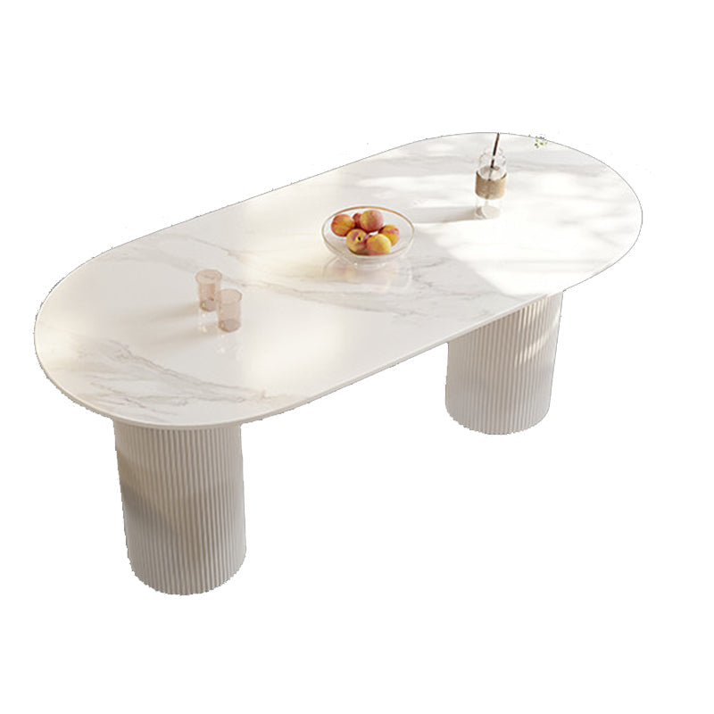 Modern Sintered Stone Dining Table Contemporary White Table with Metal Base Oval Without Chairs Clearhalo 'Dining Tables & Seating' 'Dining Tables' 'dining_table' 'furn' 'furn_dining_table' 'Furniture' 'Kitchen & Dining Furniture' 6379335