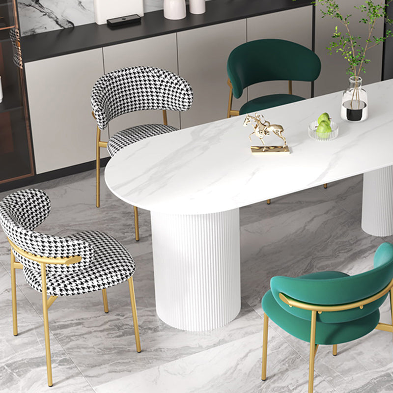 Modern Sintered Stone Dining Table Contemporary White Table with Metal Base Clearhalo 'Dining Tables & Seating' 'Dining Tables' 'dining_table' 'furn' 'furn_dining_table' 'Furniture' 'Kitchen & Dining Furniture' 6379338