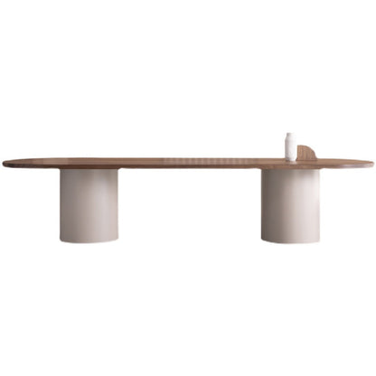 Modern Pine Wood Dining Table Oval Wood Table with Double Pedestal