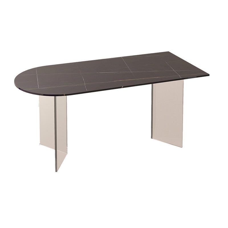 Mesa moderna de forma irregular, mesa de piedra sinterizada con pedestal doble