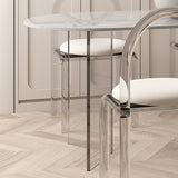 Mesa moderna de forma irregular, mesa de piedra sinterizada con pedestal doble