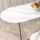 Mesa moderna de forma irregular, mesa de piedra sinterizada con pedestal doble