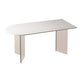 Mesa moderna de forma irregular, mesa de piedra sinterizada con pedestal doble