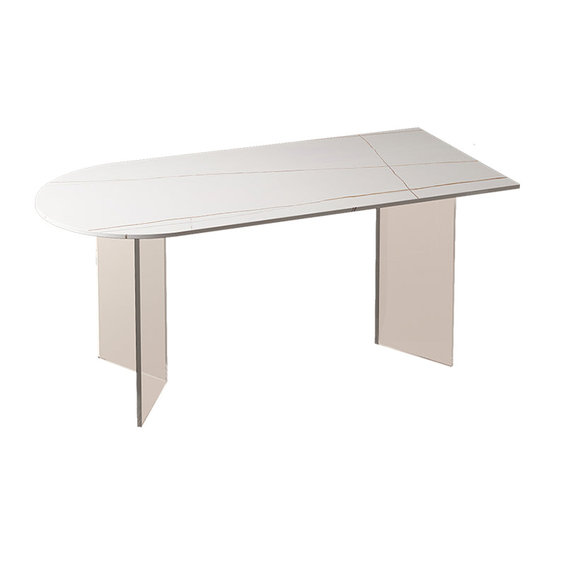 Mesa moderna de forma irregular, mesa de piedra sinterizada con pedestal doble