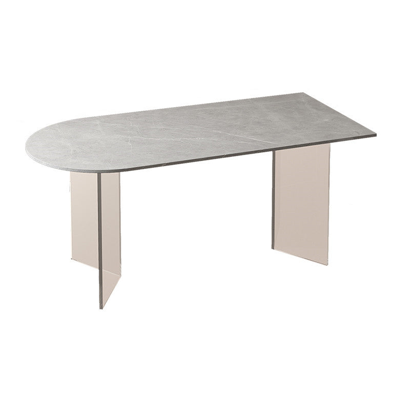 Mesa moderna de forma irregular, mesa de piedra sinterizada con pedestal doble